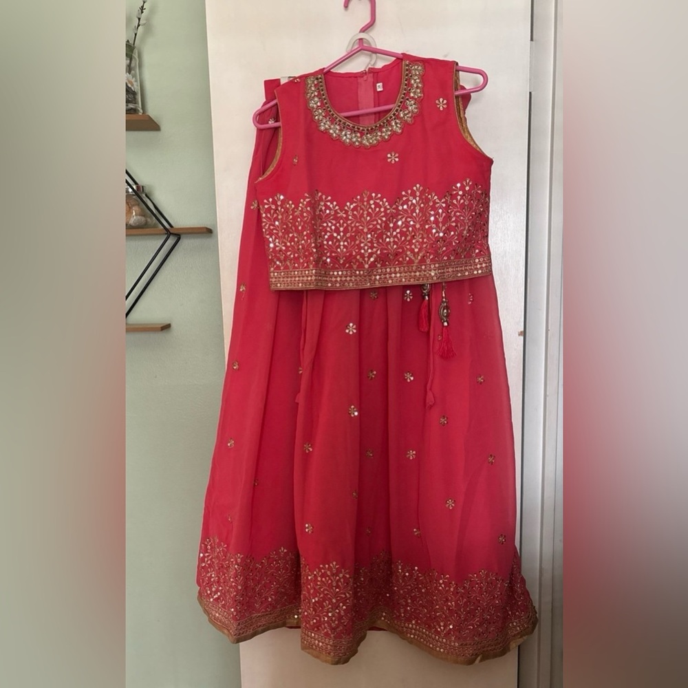 Elegant Pink and Gold Embellished Dress